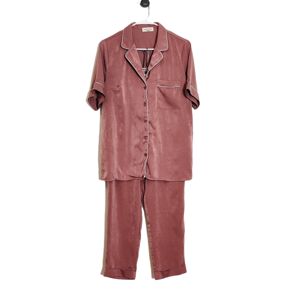 Hoity Toity Pink Pajama Set Button Up Shirt Pants